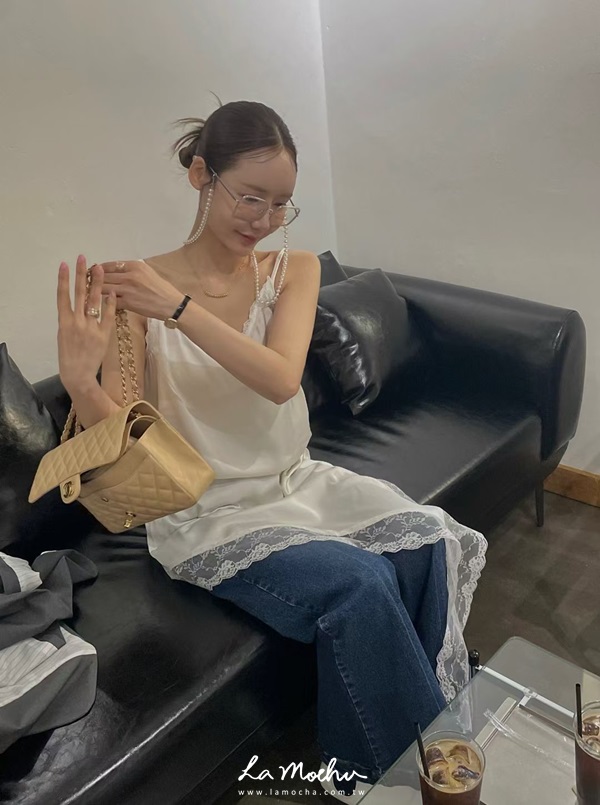 澎湃蕾絲斜切緞面背心(闆娘清單)